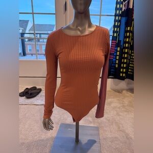 Womens Forever 21 Body Suit One Piece Long Sleeve Salmon Pink Sz S Small